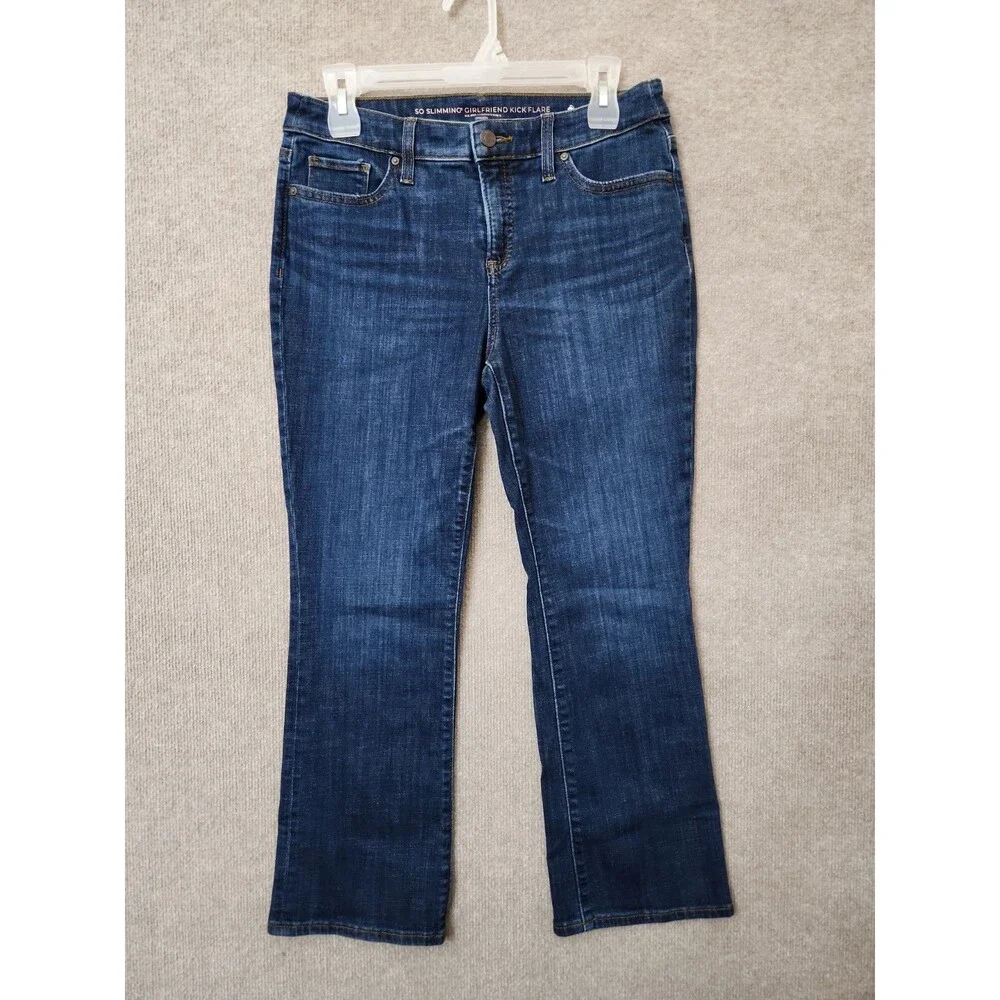 Chicos So Slimming Girlfriend Kick Flare Jeans Womens 0 US 4 Blue Dark Wash